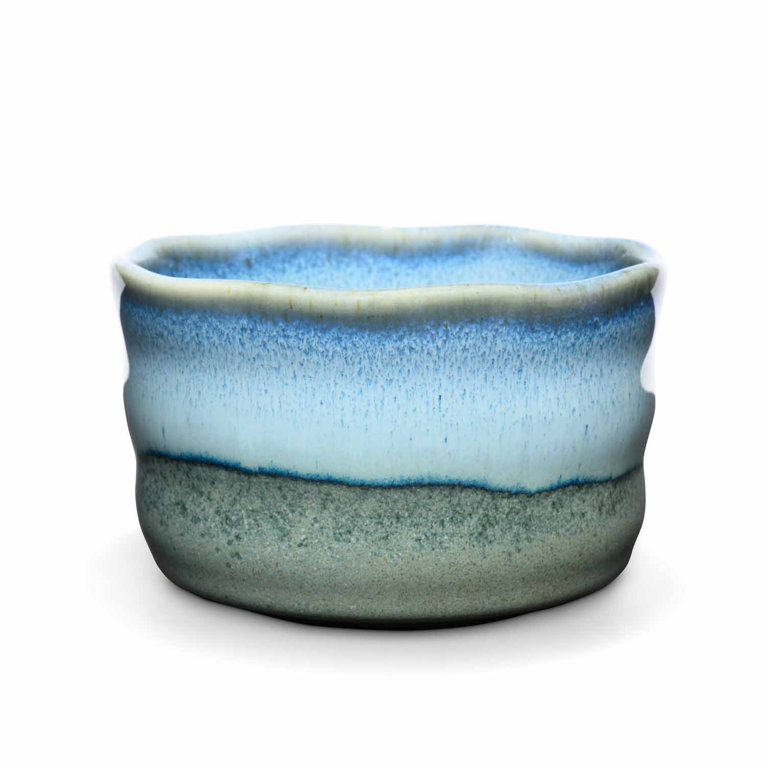 Handgemachte Keramikschale in Blau und Grün, Töpfertopf, Keramikschale, Blaugrau, Unregelmäßige Form, Glasiert