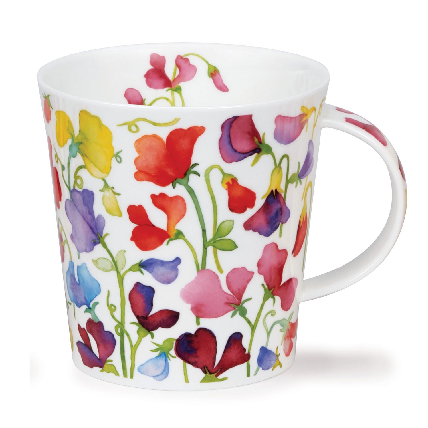 White porcelain mug with vibrant flower design, perfect for serving coffee or tea
