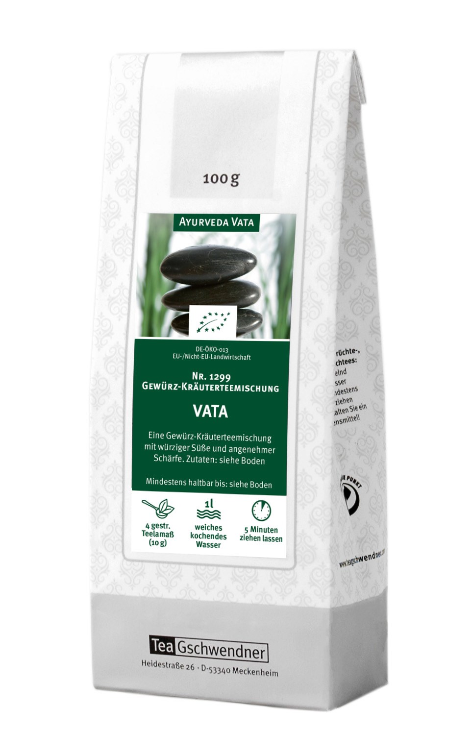 Teepackung TeaGschwendner Ayurveda Vata Gewürztee, Vata, Gewürz-Kräuterteemischung, 100 g, TeGschwendner, Indische Teemischung