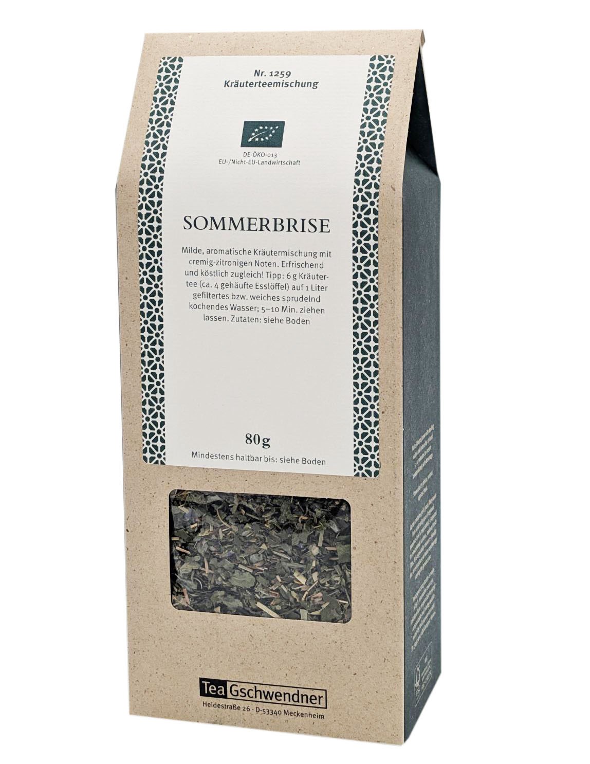 Packung Tea Gschwendner Sommerbrise Kräutertee 80g, Kräuterteemischung, Sommerbrise, 80 g, lose Teeblätter, Pappeverpackung