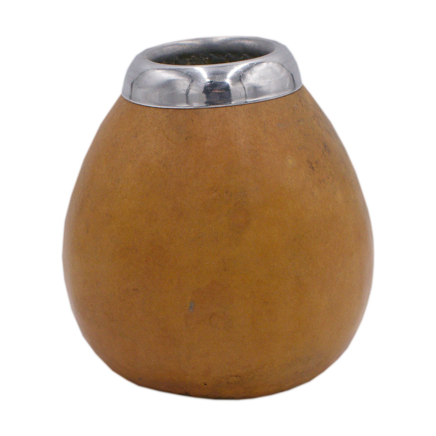 Natürlicher Mate Becher aus Kürbis mit Metallrand, tasse, keramik, braun, metallic-rand, oval