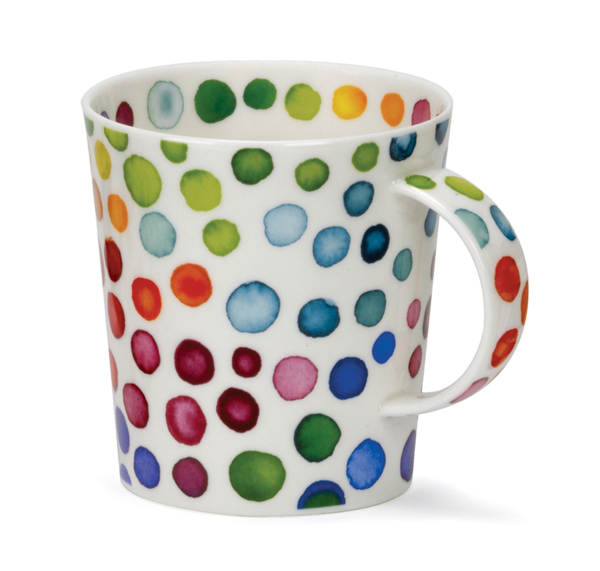 Weiße Tasse mit bunten Punkten aus Porzellan, Tasse, Porzellan, bunter Punkt, Mehrfarbig, Mikrowellengeeignet