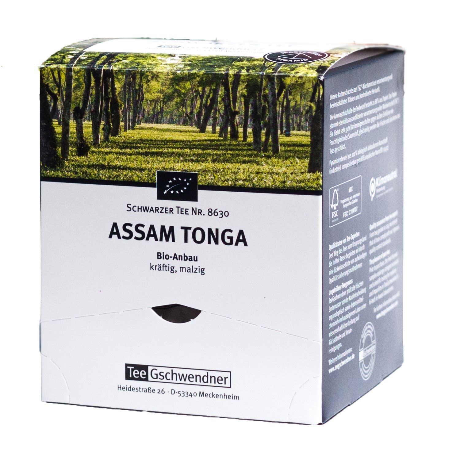 Tee Gschwendner Assam Tonga Bio Schwarzer Tee Packung, Bio-Tee, Assam Tonga, Schwarzer Tee, Kräftig, Malzig
