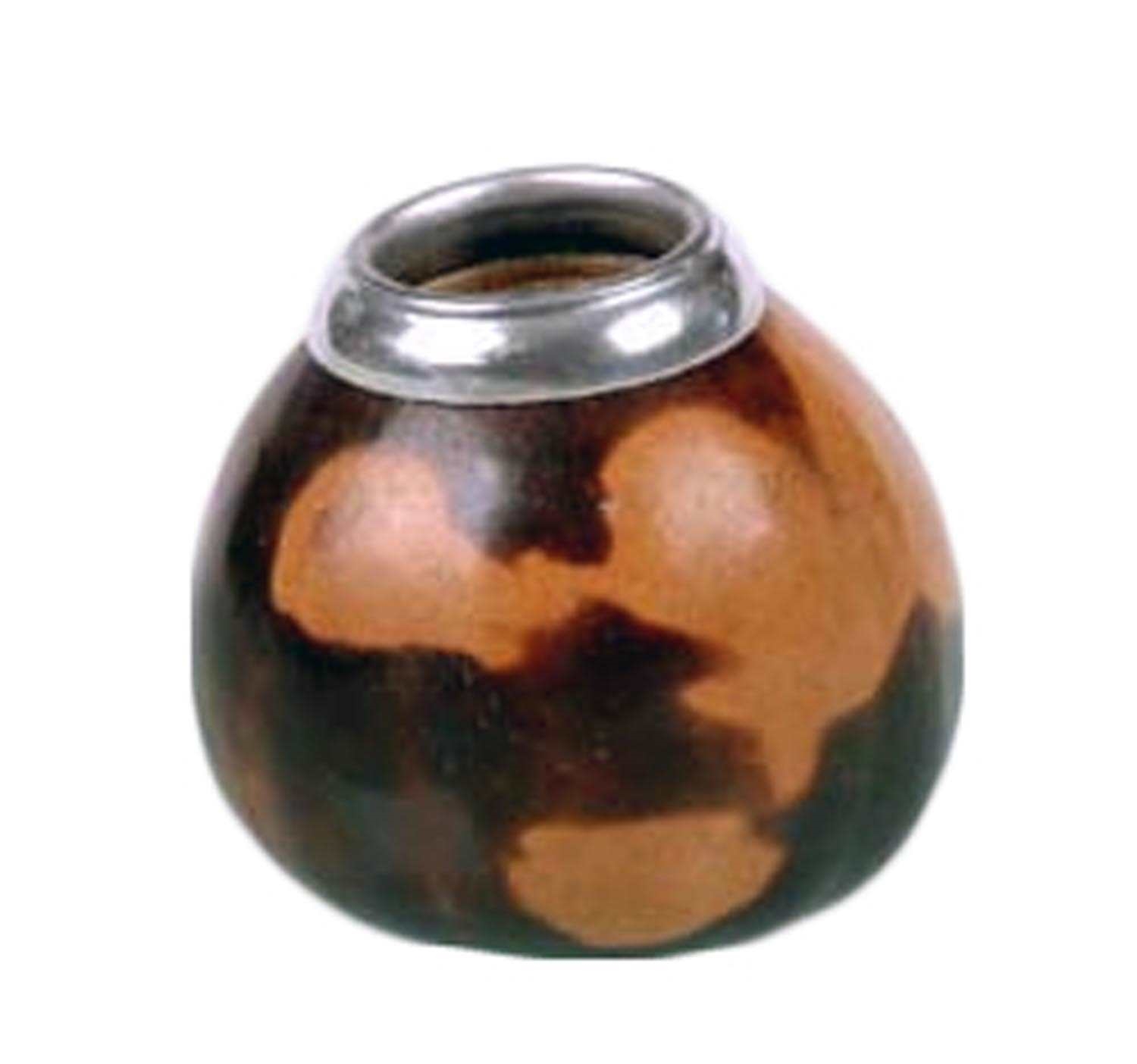 Brauner Matebecher aus Kalebasse mit Metallrand, Ring, Ohrring, Metall, Tortoiseshell, Schmuck