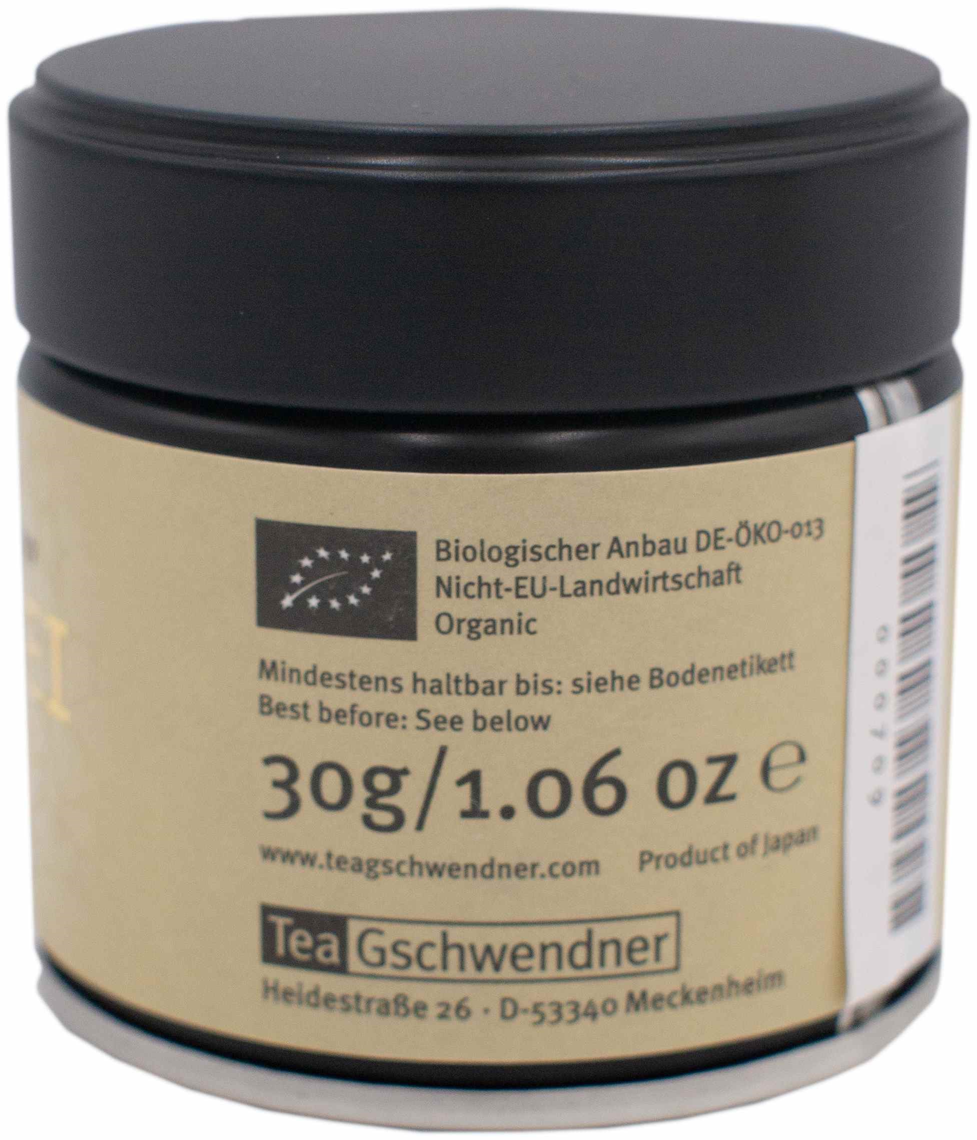 TeaGschwendner Bio-Tee in schwarzer 30g Dose, organisch, tee, 30g, 1.06oz, glas