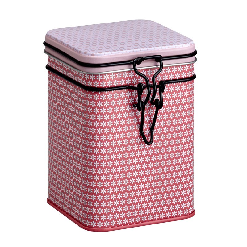 Rechteckige Metall-Vorratsdose rosa mit Blumenmuster, Edelstahlbox, Aufbewahrungsbox, Isolierte Dose, Rosa Muster, Schraubverschluss