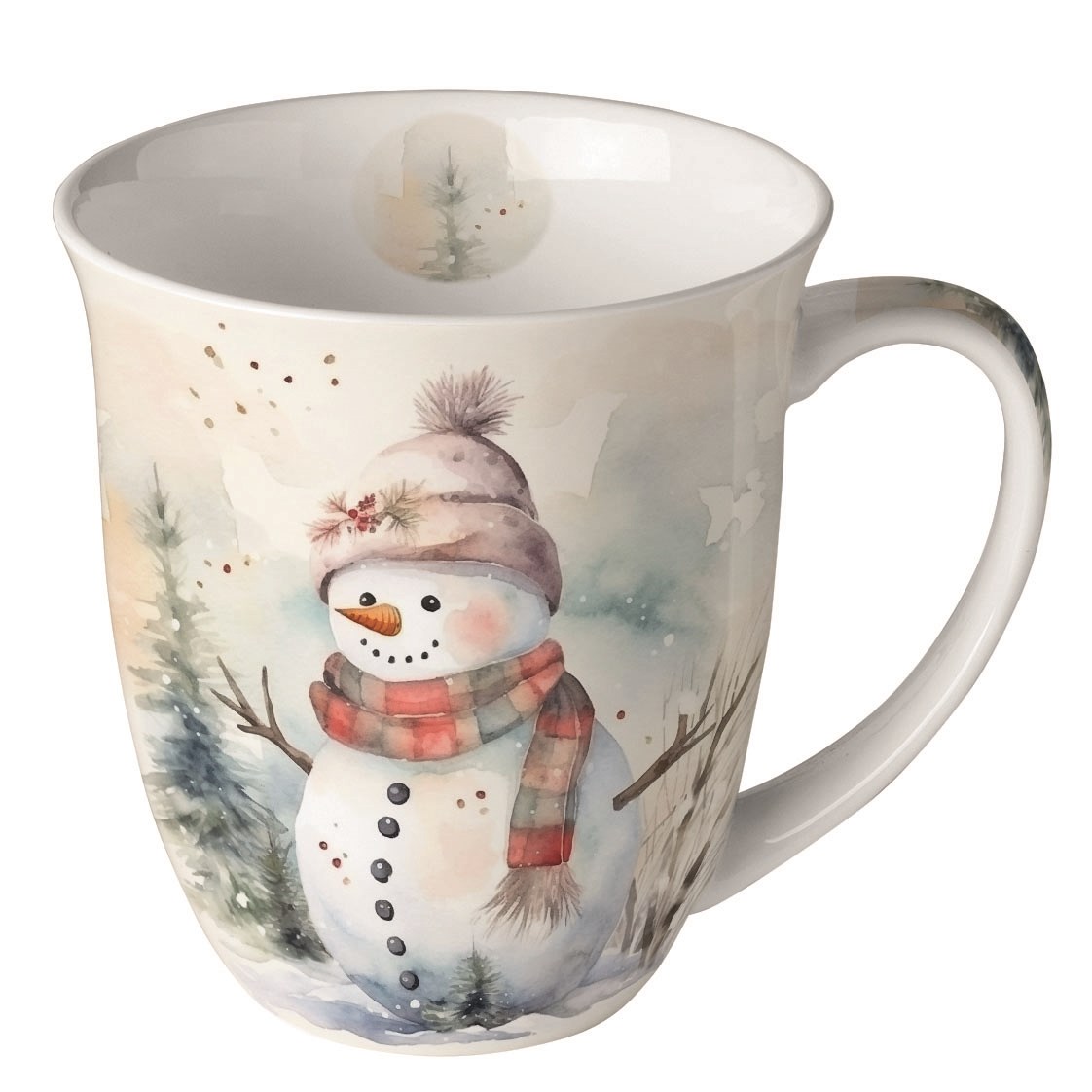 Winterbecher mit Schneemann Motiv und Schal