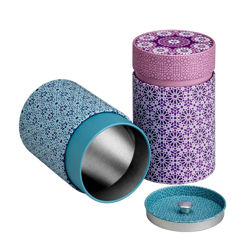 Zwei orientalische Teedosen aus Metall, offen und geschlosse, Thermos, Edelstahl, Mantel, Muster, Kaffee-Thermobeh