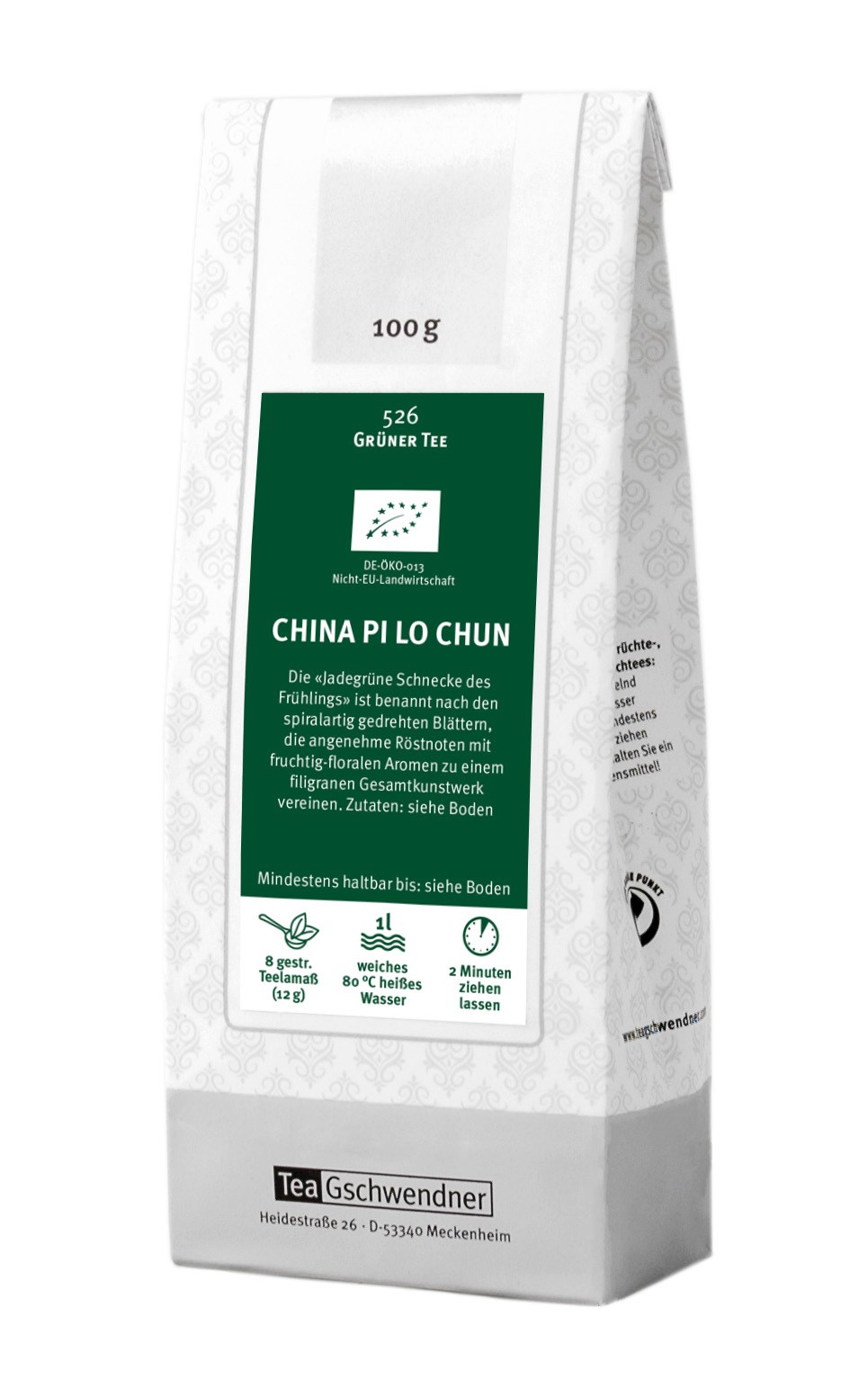 Teegschwendner China Pi Lo Chun Grüner Tee 100 g, China Pi Lo Chun, Grüner Tee, Bio, 100 g, 1 L Teeaufguss