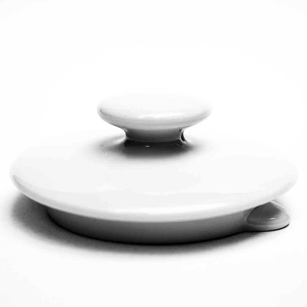 Runder weißer Porzellan-Topfdeckel mit Knauf, Küchenteller, Squeeze-Deckel, Schale, Kuchenplatte, weißes Geschirr