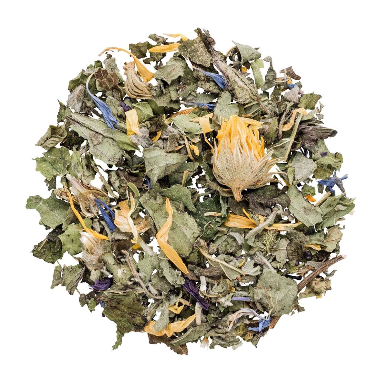 Lose Kräuterteemischung mit bunten Blüten, tee, Kräutertee, getrocknet, Blüte, Gemisch