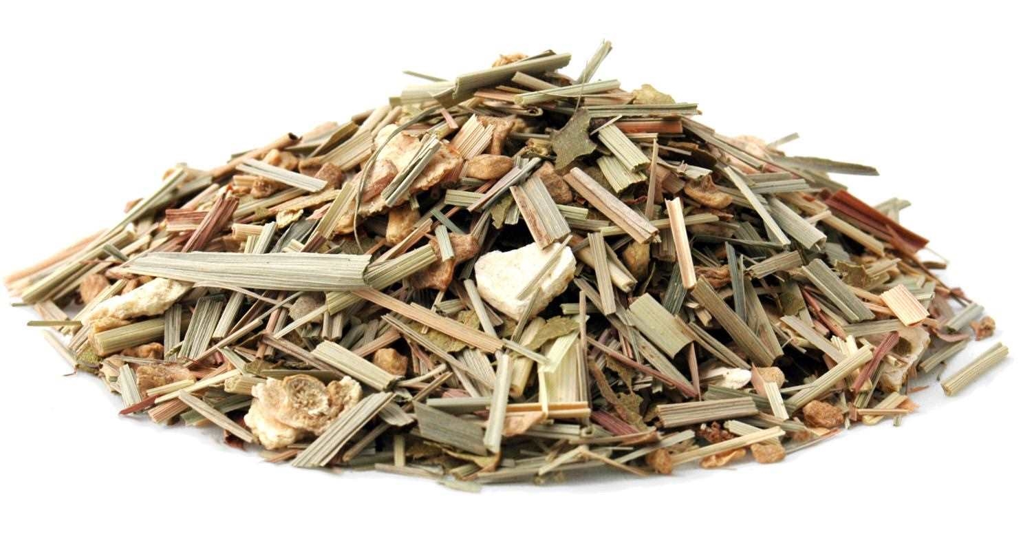 Lose Tee-Mischung mit Zitronengras und Kräutern, heilerde, holzspäne, naturmaterial, holzsplitter, gemischt