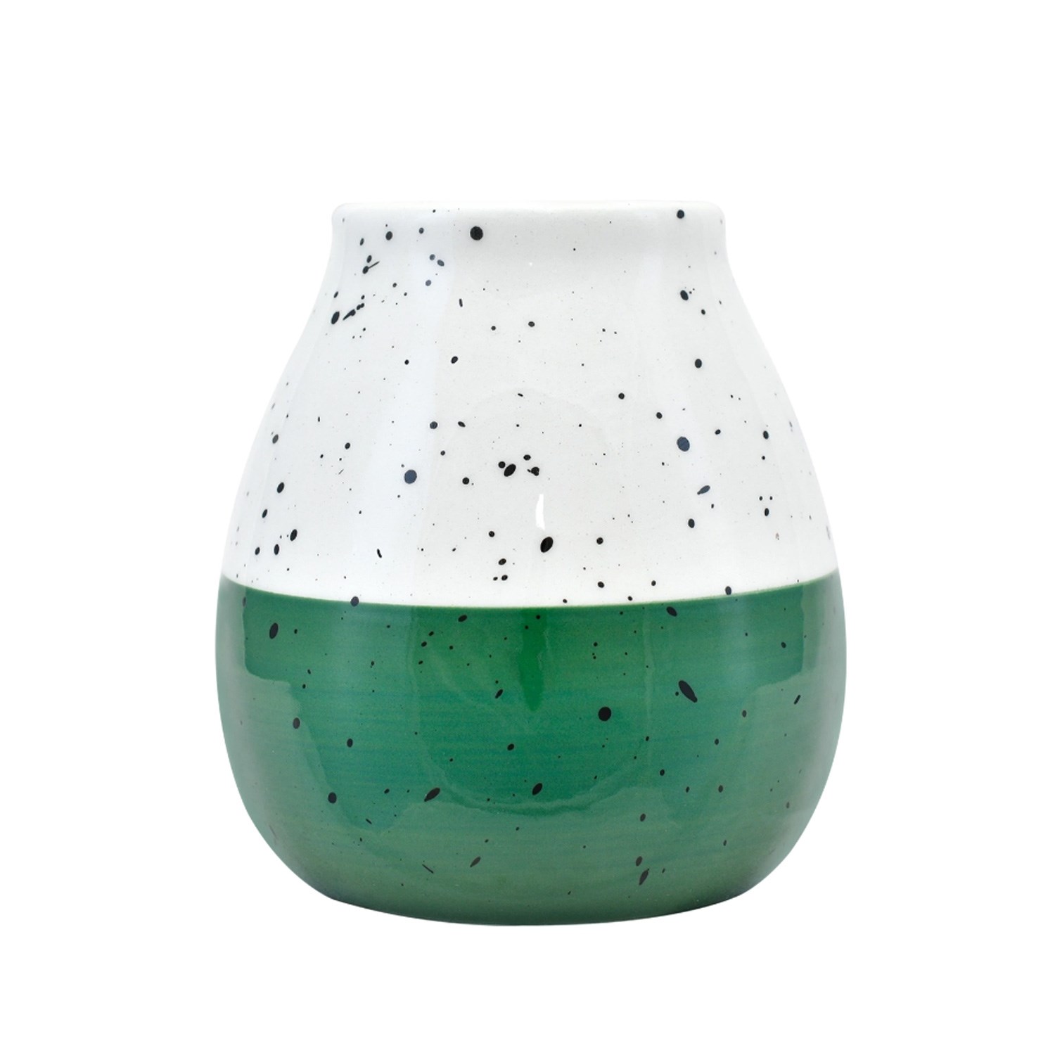 Keramikvase grün-weiß mit schwarzem Sprenkelmuster