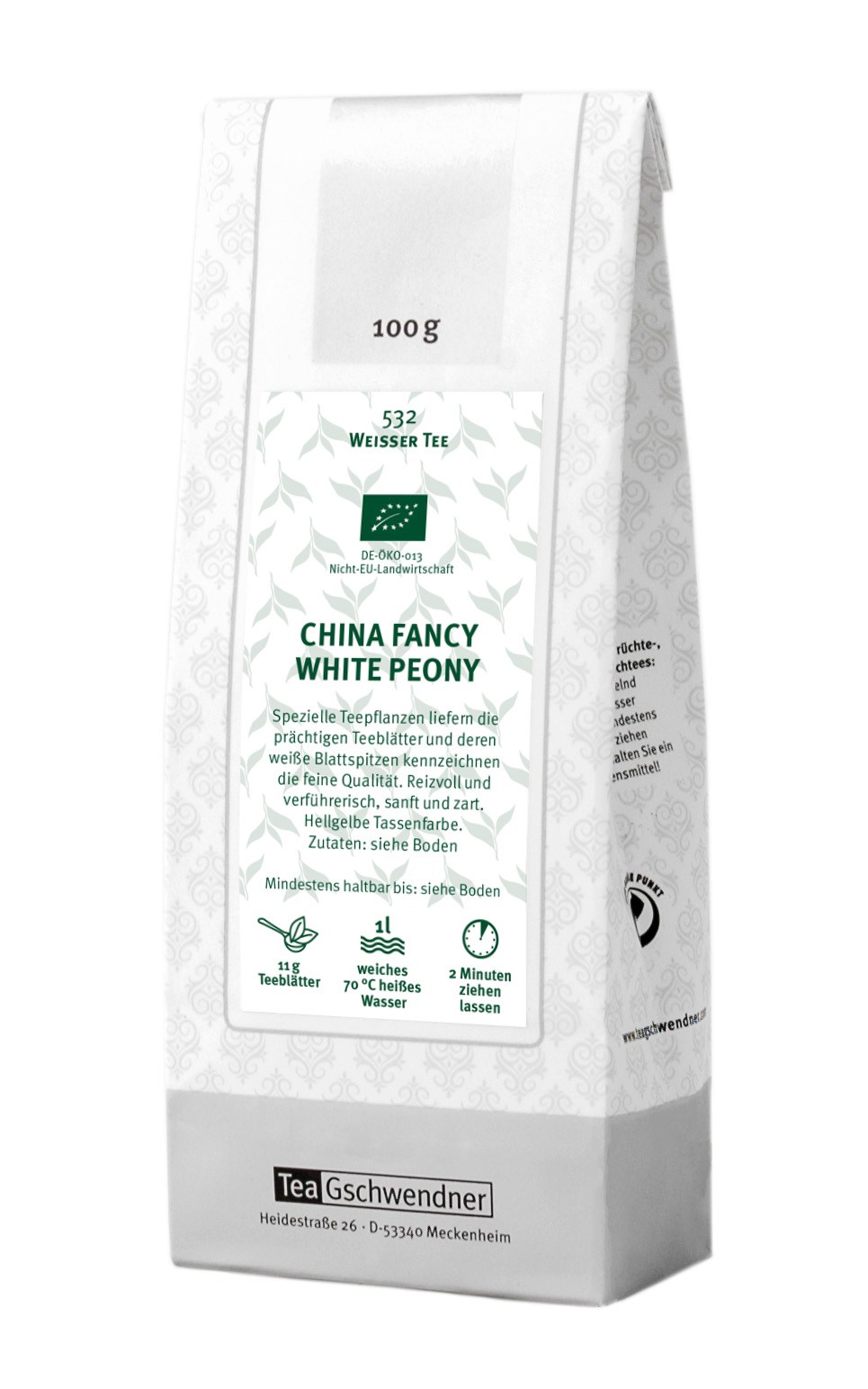 Teegschwendner China Fancy White Peony weißer Tee 100 g, Weißer Tee, China Fancy White Peony, Teebeutel, 1 L, 100 g