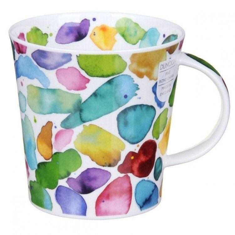 Weiße Tasse mit buntem Aquarellflecken-Dekor, Becher, Tassenmotiv, Porzellan, bunter Muster, Kaffeebecher
