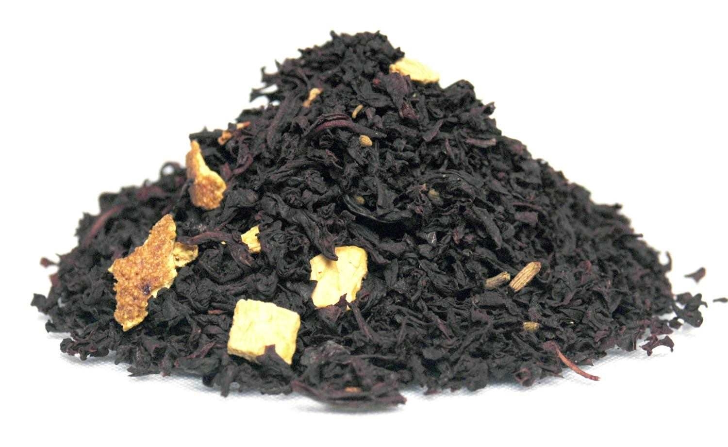 Lose Blattmischung aus schwarzem Tee mit Orangenschalen, Schwarztee, lose Blätter, Trockenblatt, Fruchtstücke, Pulver/Fruchtstücke
