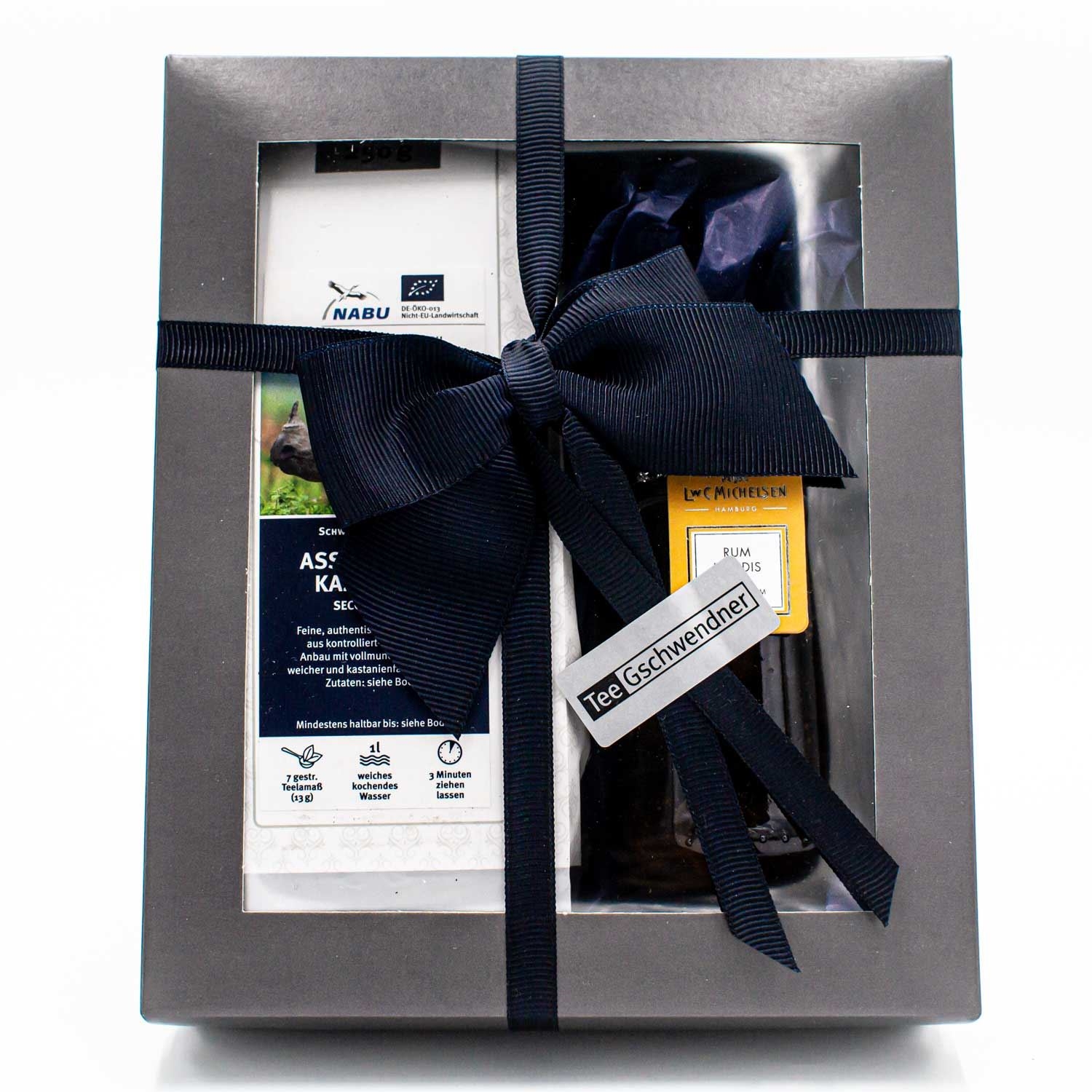 Geschenkbox Tee Gschwendner mit Tee und Rumkandis, paket, geschenkbox, boxenset, tee, aufkleber
