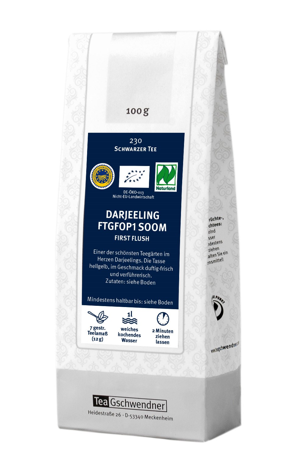 Teegschwendner Darjeeling FTGFOP1 Soom Schwarztee 100g, Schwarztee, Teebeutel, 100 g, Darjeeling, First Flush