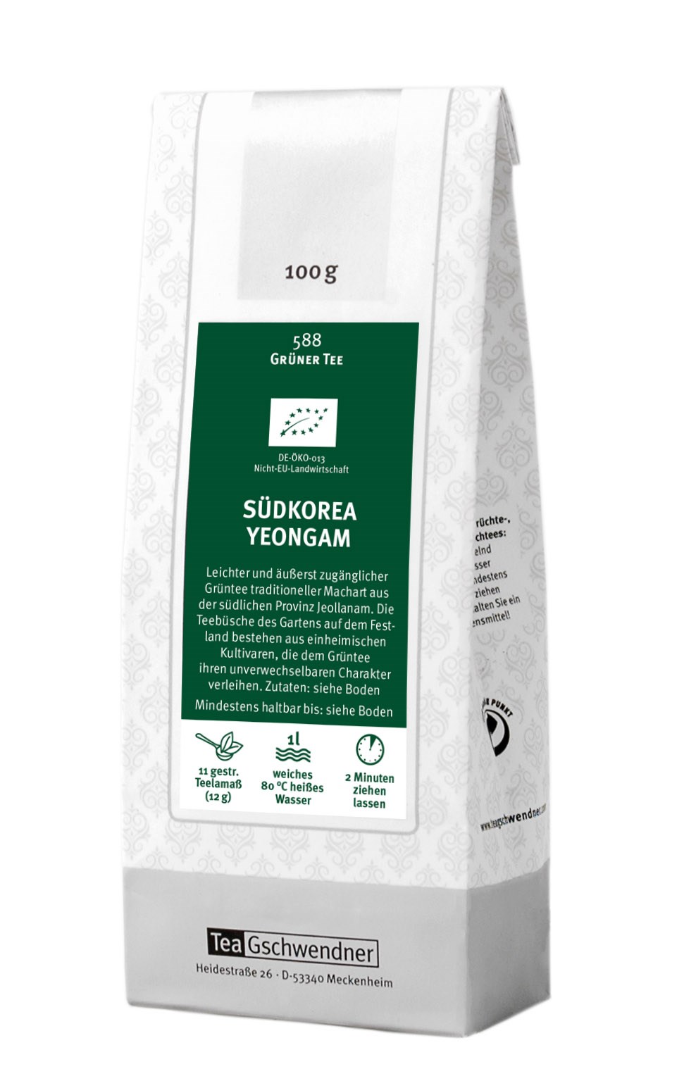Teegschwendner Südkorea Yeongam Grüner Tee Bio 100g, Grüner Tee, Süd Korea Yeongam, 100 g, Beuteltee, Teemarke Gedicht