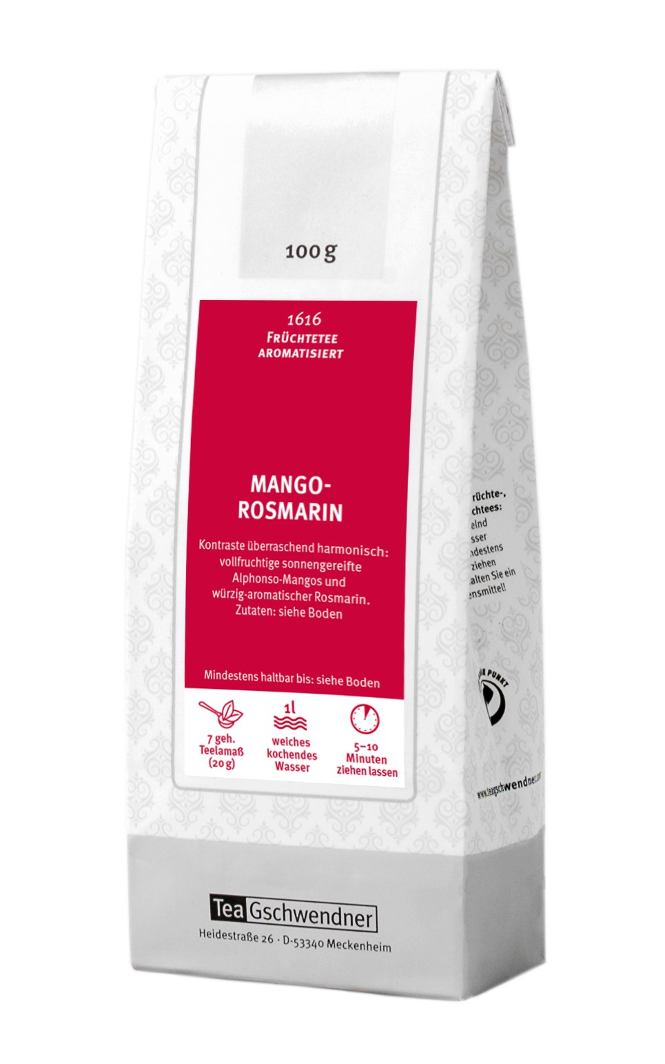 Teepackung Früchtetee Mango-Rosmarin 100 g, Mango, Rosmarin, Früchtetee, aromatisiert, Teepackung