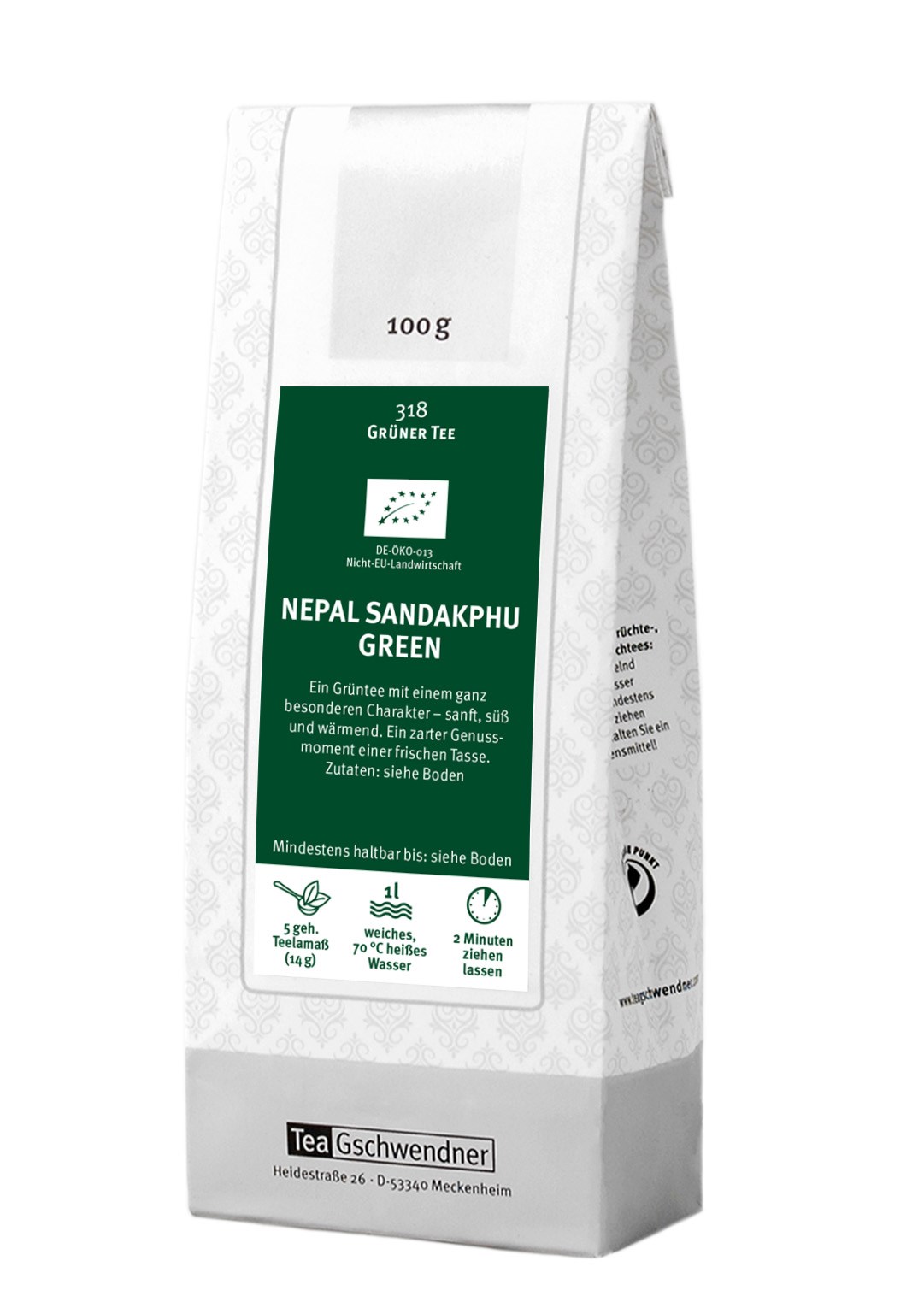 Packung Nepal Sandakphu Green Grüner Tee 100g Bio, Nepal Sandakphu Green, Grüner Tee, Bio/European Organic, Teepaket, 100 g