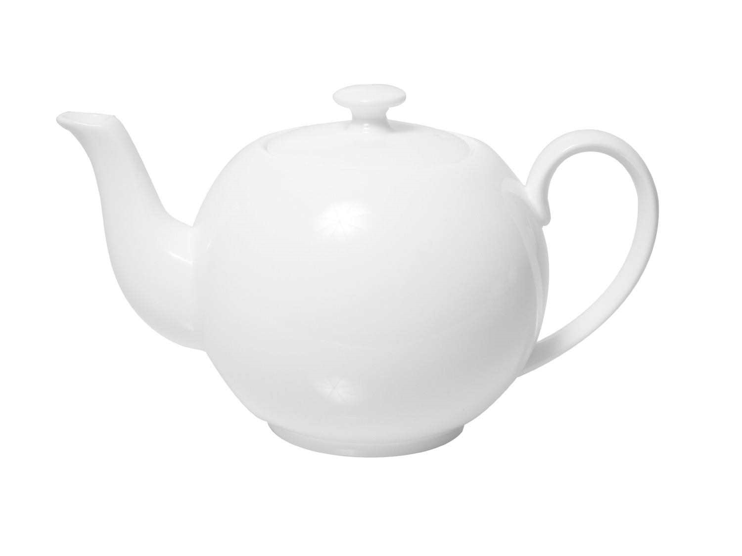 Schlichte weiße Porzellan-Teekanne seitlich, Teekanne, Weiße Keramik, Kanne, Teekessel, Kaffeemaschine nicht enthalten