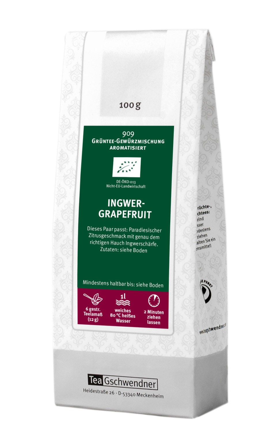 Teegschwendner Ingwer-Grapefruit Grüntee-Mischung 100g, Ingwer-Grapefruit, Gewürztee, Grüntee-Gewürzmischung, aromatisiert, 100 g