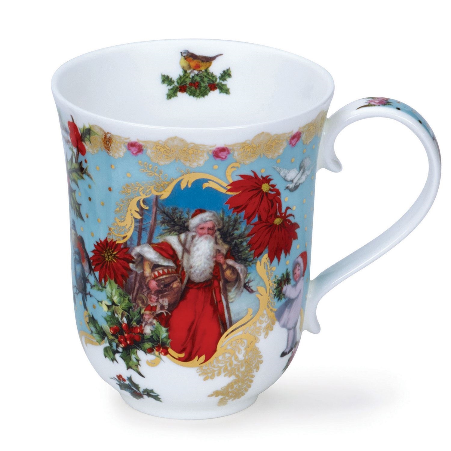 Porzellan-Weihnachtstasse mit Weihnachtsmann und Festdekor, Tasse, Porzellan, Weihnachten, Santa Claus, Muster