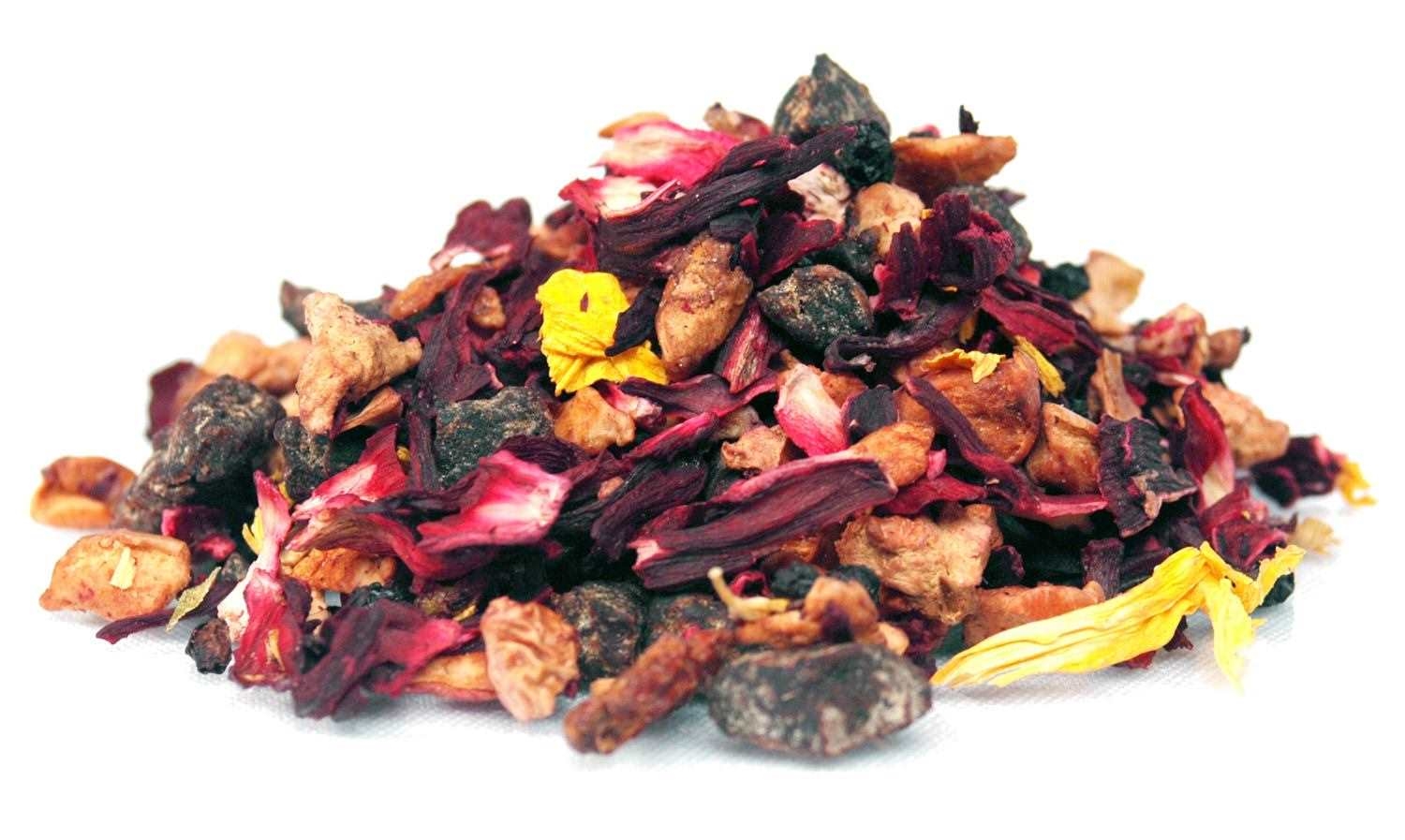 Bunter loser Früchtetee mit Hibiskus und Beeren, Kräutertee, Teemischung, getrocknete Blumen, bunter Mix, Früchtetee