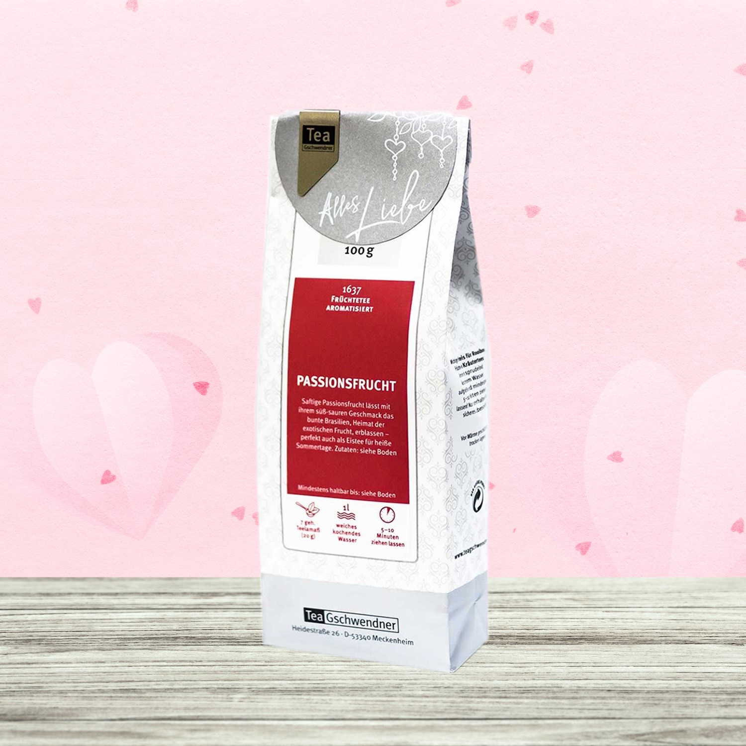 TeaGschwendner Früchtetee Passionsfrucht 100g Packung, Tee, Schwarztee, Passionsfrucht, 100 g, Aromatisiert