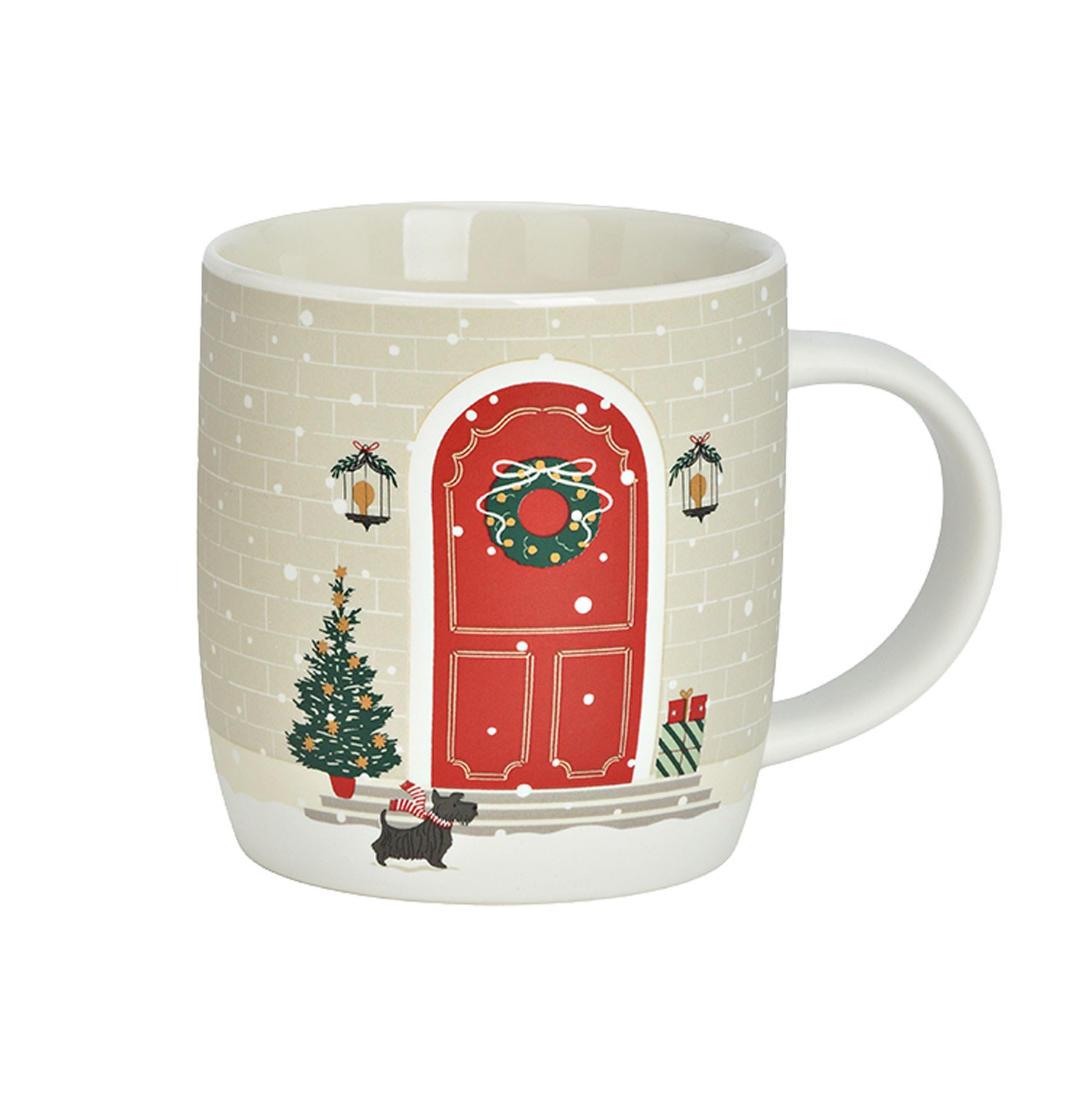 Keramiktasse, Weihnachtsmotiv, rote Tür, beiger Hintergrund, Henkel, Keramiktasse, Weihnachtsmotiv, Türmotiv, Beige, Henkel, Keramiktasse, Weihnachtsmotiv, Rote Tür, Beige, Henkel, Keramiktasse, Weihnachtsmotiv, Türmotiv, Beige, Henkel