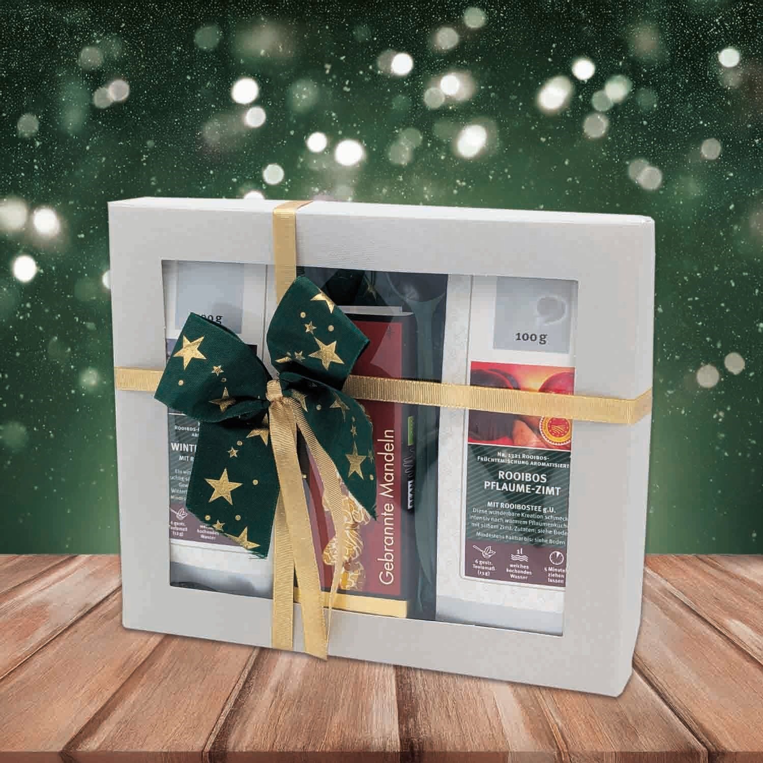 Geschenkbox mit Tee und gebrannten Mandeln, weihnachtlich ve,  Geschenkset,  Box,  Kakao,  Tee,  Dekor