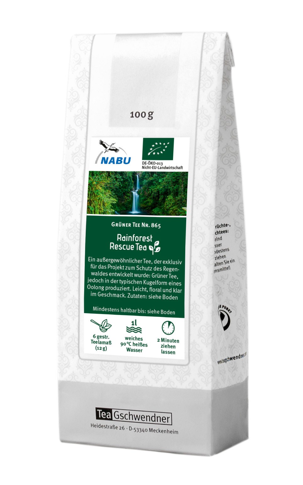 Teepackung Rainforest Rescue Tea Grüner Tee 100g, Rainforest Tea, Kräutertee, Grüner Tee, 1 L, Teegestell, Rainforest, Tee, Rescue Tee, Grüner Tee, 1 L