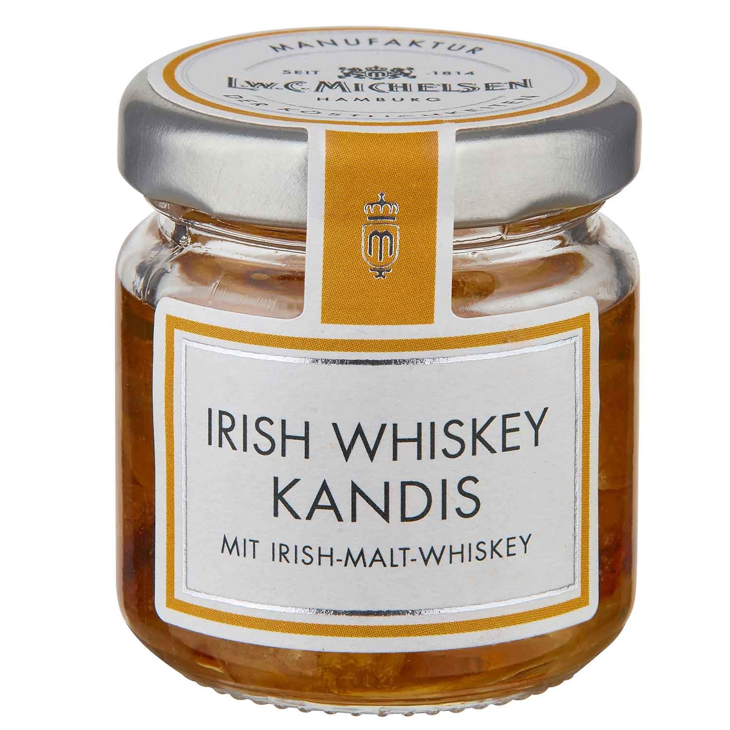Glas Irish Whiskey Kandis mit Malt-Whiskey, Irish Whiskey, Kandis, Glasurkür, Marmalade?, Whiskey jar