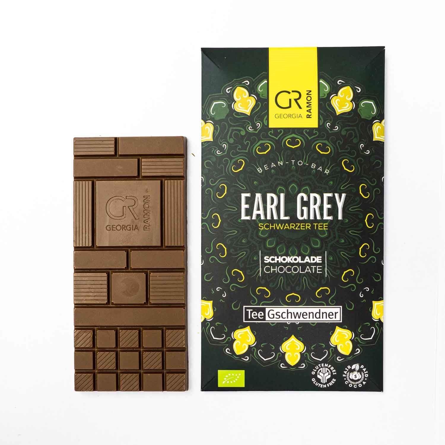 Tafel Georgia Ramon Earl Grey Schokolade mit Verpackung, Schokoladentafel, Milchschokolade, Earl Grey, Schwarztee, BIO? (Organic)