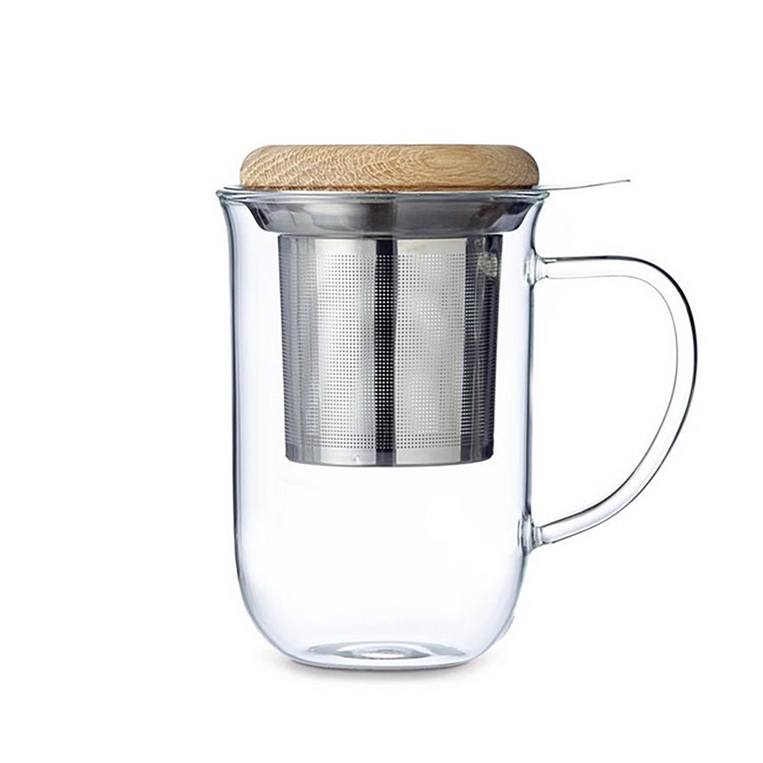 Doppelwandiger Glas-Teebecher mit Edelstahlsieb und Holzdeck, Glas-Presse, Teekanne, Karaffe, Metallfilter, Bambusdeckel