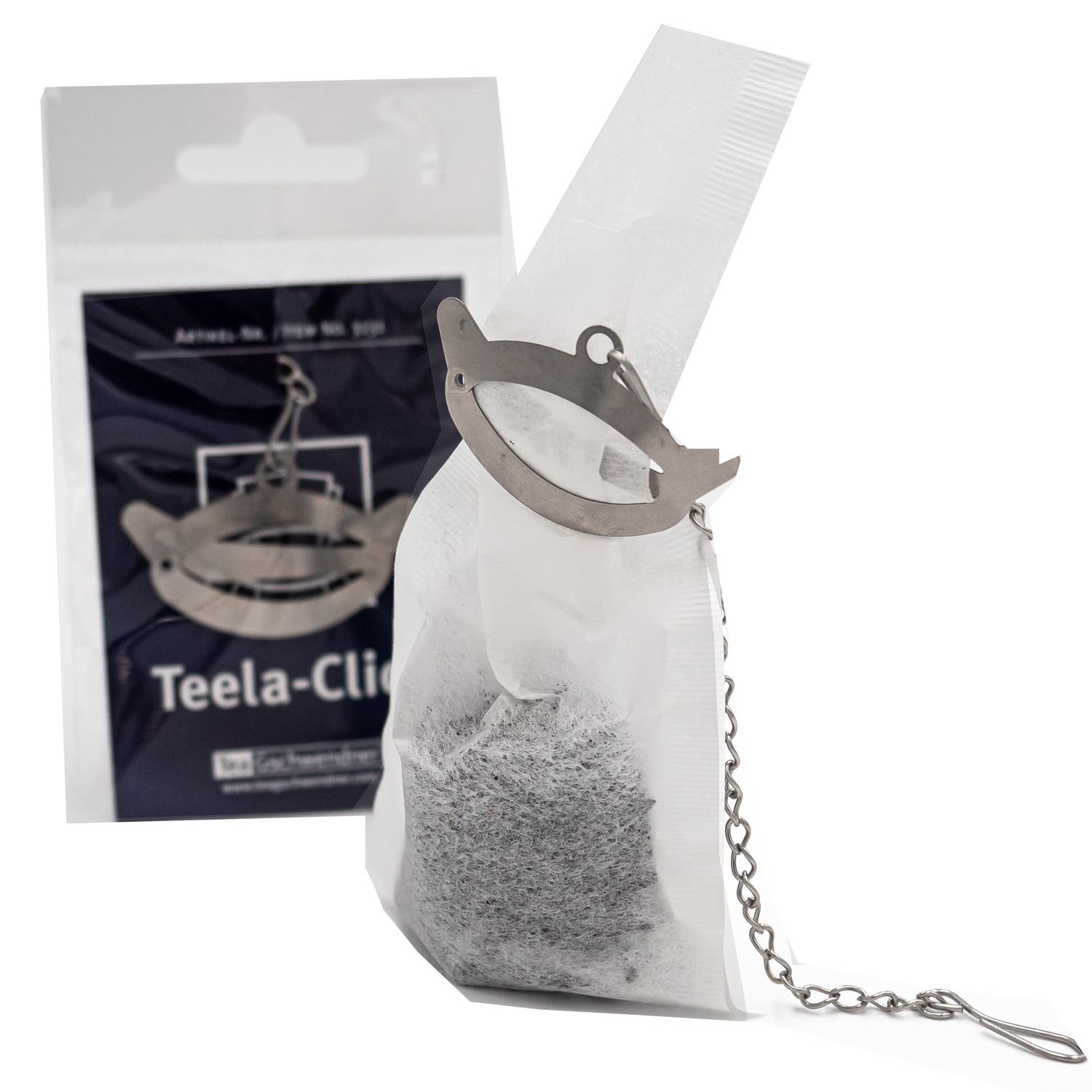 Metall-Teebeutelhalter Teela-Click mit Kette, Teeladung, Teebeutel-Filter, Teebock-Filter, Beutel-Filter, Zubehör-Set