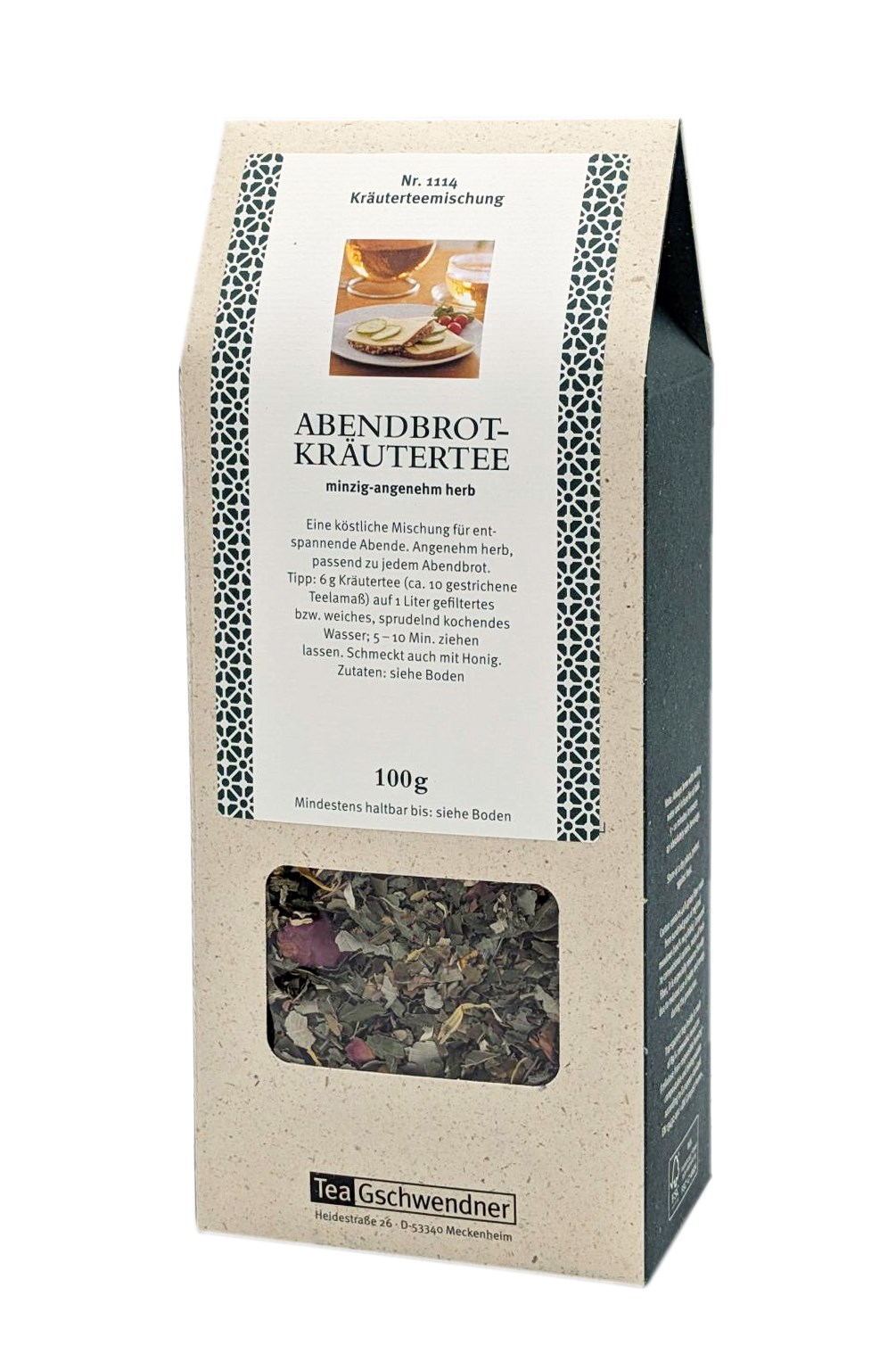 Packung Tea Gschwendner Abendbrot-Kräutertee 100g, Kräutertee, Abendbrot, Teemischung, 100g, Paket