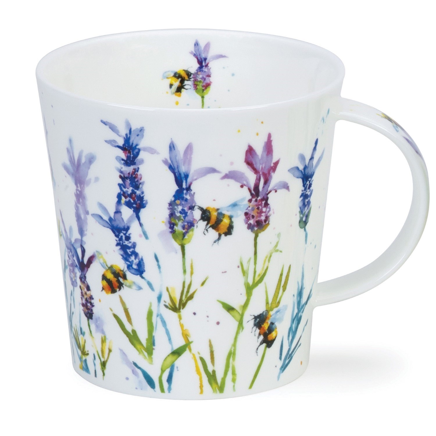 Weiße Porzellantasse mit Lavendel und Bienen, Tasse, Becher, Lavendel Muster, Blumenmuster, Keramiktasse