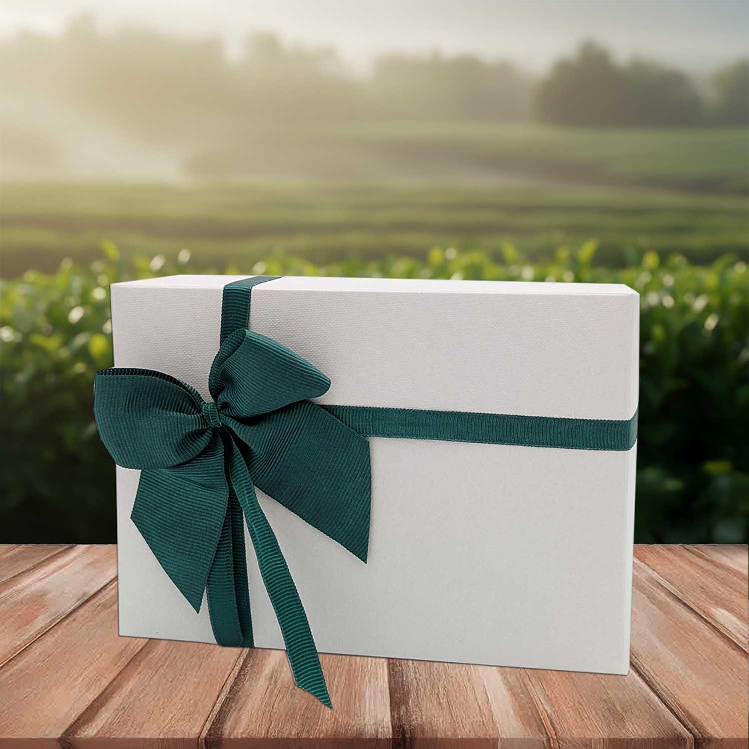Geschenkbox Mate Magic mit grünem Mate-Tee-Set, Geschenkbox, Geschenkverpackung, Samtschleife, Grün, Kartonbox