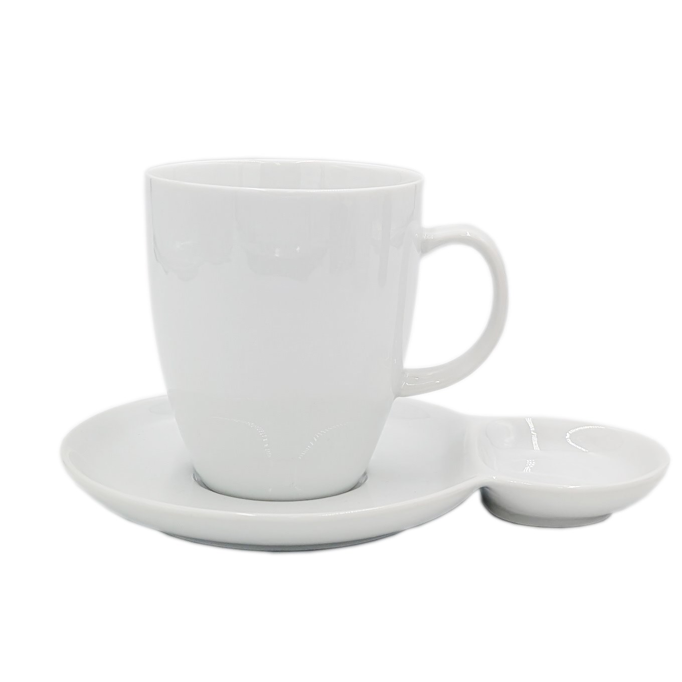 Weiße Kaffeetasse mit spezieller Snack-Untertasse, Tasse, Espressotasse, Weiß, Keramiktasse, Untertasse