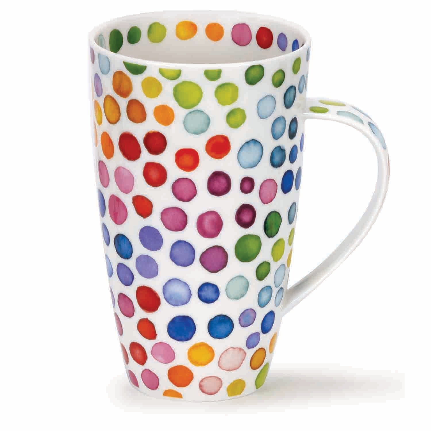 Weiße Porzellantasse mit bunten Punkten, Tasse, Porzellan, Punkte Muster, bunt, Becher