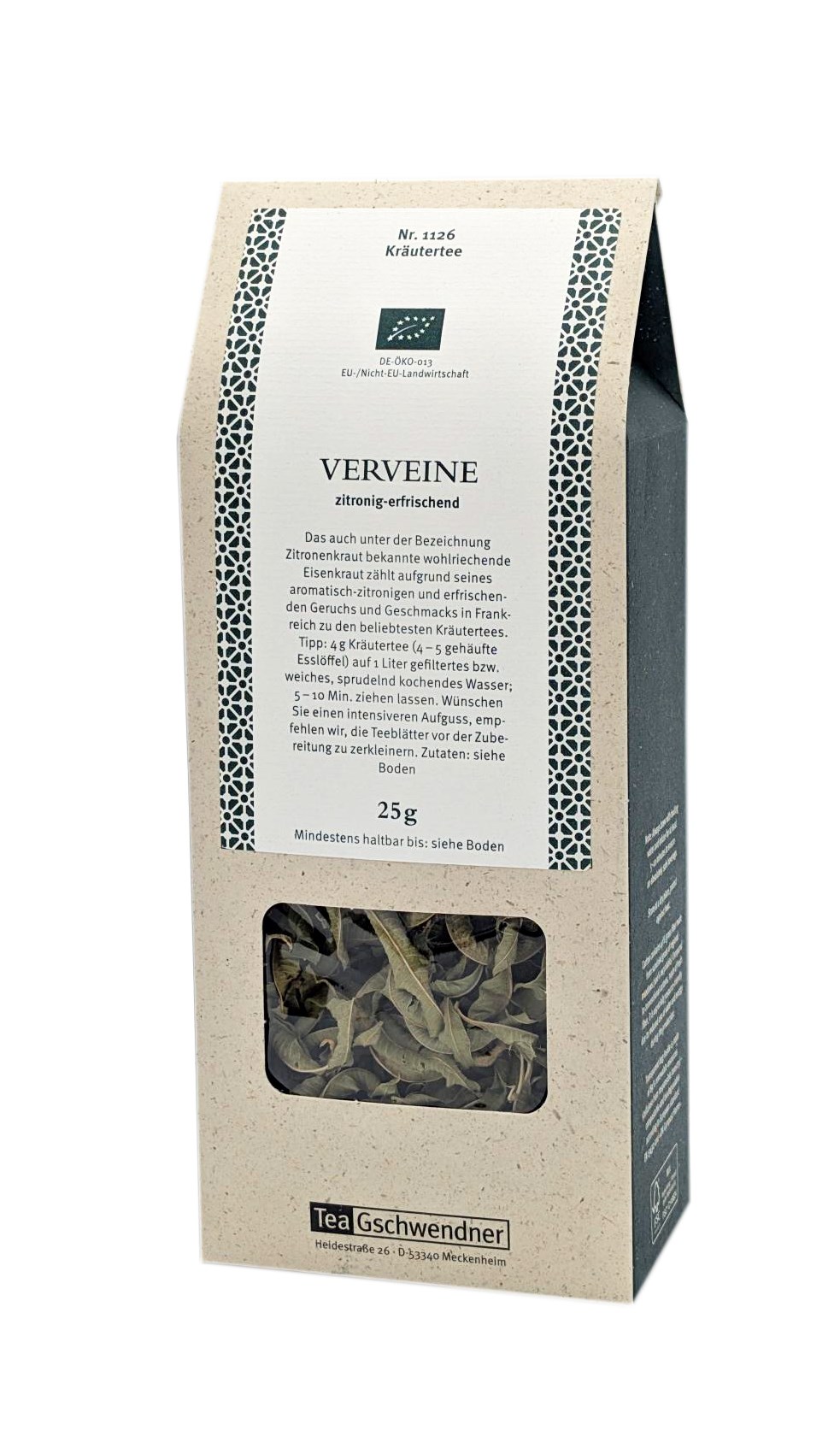 Packung Tea Gschwendner Verveine Zitronentee 25g, Kräutertee, Zitronengeschmack, 25 g, lose Blätter, Teebeutelfrei