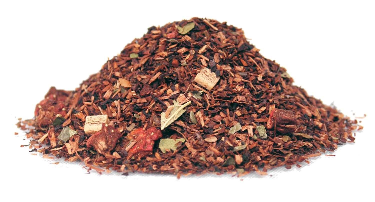 Rooibostee-Mischung mit Frucht- und Kräuterstücken, Chili flakes, Rote Chiliflocken, Chili-Gewürz, Kräuterstückchen, Gewürzmischung