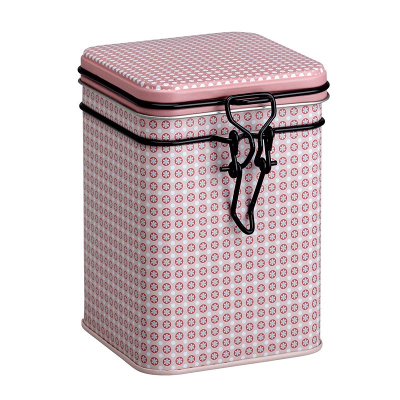 Rechteckige rosa Metalldose mit Muster und Bügelverschluss, aufbewahrung, metallschachtel, rosé, mustermotiv, kleine schachtel