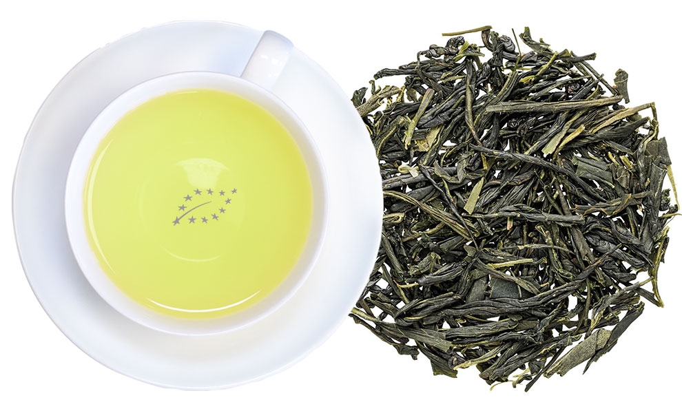 grüner tee, tee-blätter, loser tee, olivgrün, tasse tee