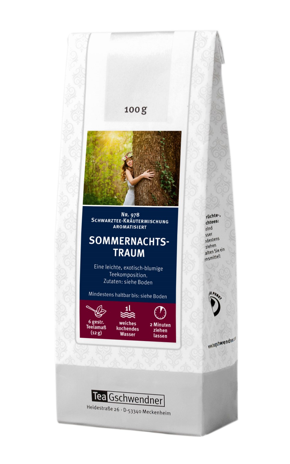 Packung Tea Gschwendner Sommernachtstraum Schwarzer Tee, Sommernachts-Traum, Teemischung, Kräuterteemischung, Aromatisierter Tee, Getränketeemischung