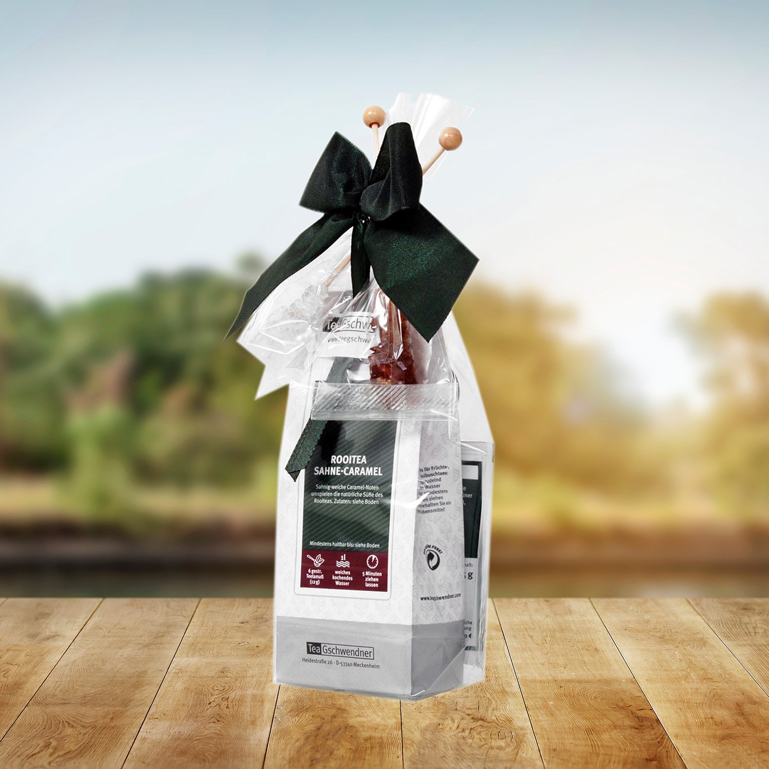 Geschenkset mit Rooitea Sahne-Caramel Tee und Kandis,  paket, tee-Geschenk, weihnachtsgeschenk, geschenkverpackung, kartonverpackung
