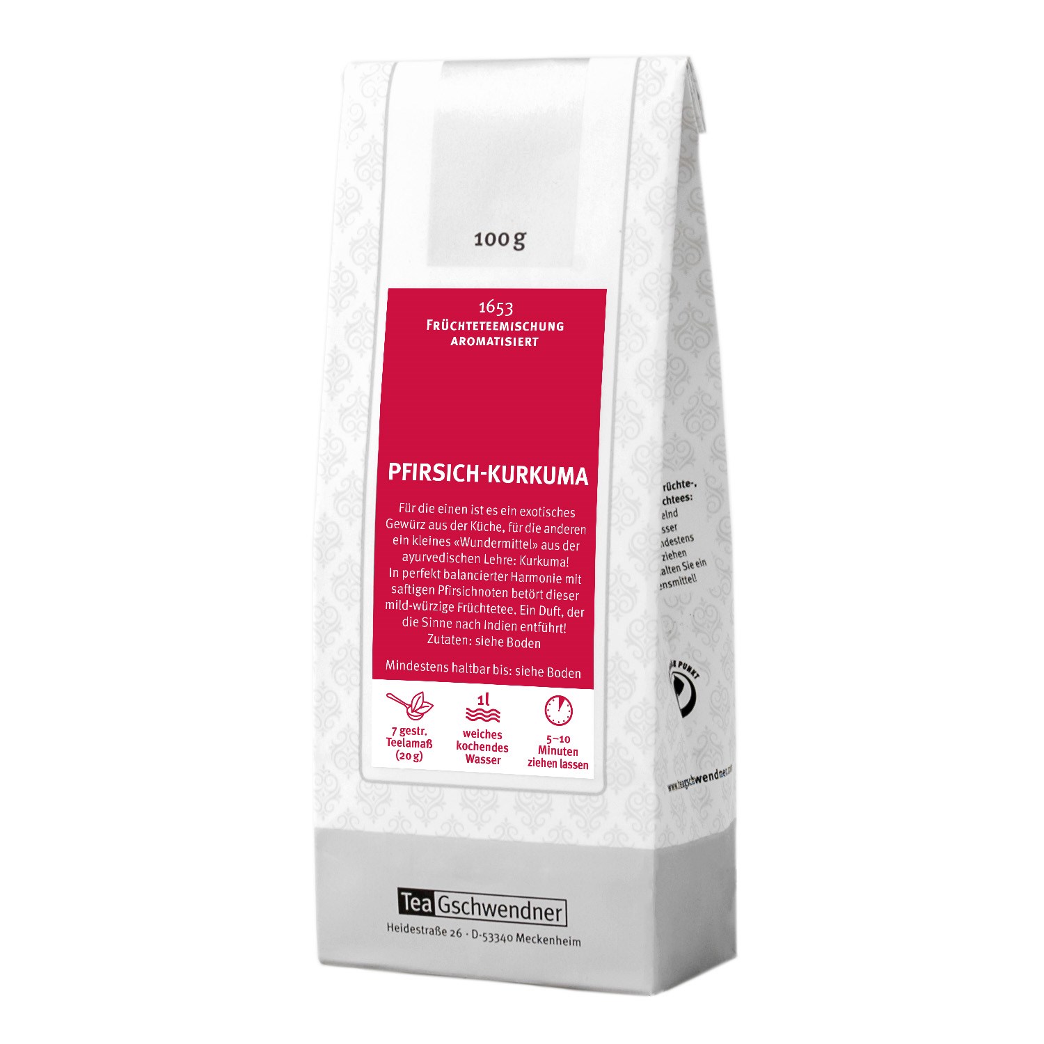 Teepackung Tea Gschwendner Pfirsich-Kurkuma 100g, Pfirsich, Kurkuma, Früchtetee, Aromatisiert, 100 g