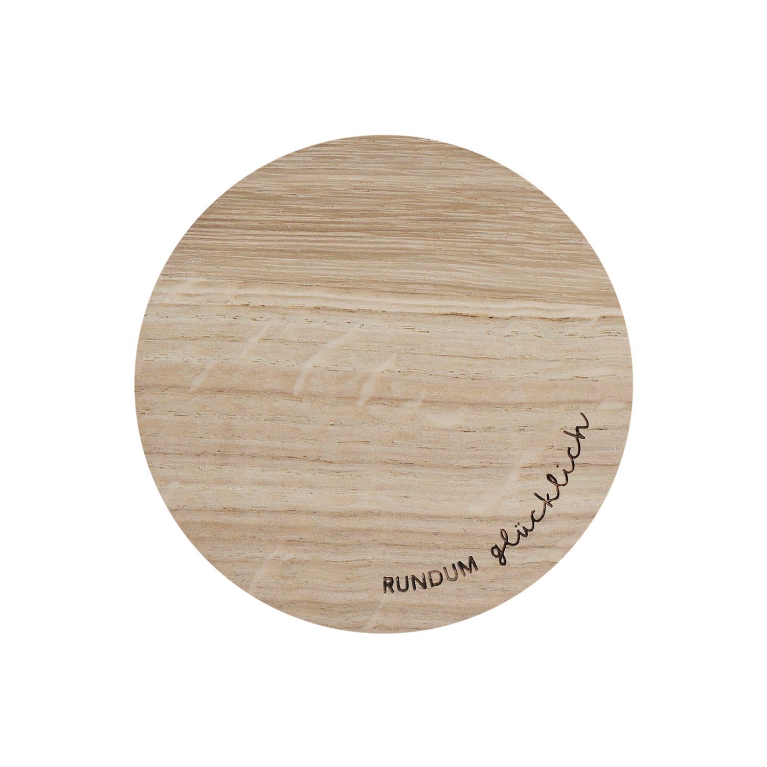 Rundes Holzbrett mit Schriftzug Rundum glücklich, holz, holzbrett, runde platte, naturholz, dekorplatte